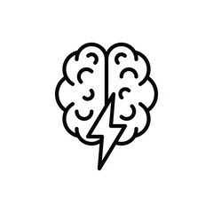 Brainstorm thin line icon: brain with flash. Creativity, inspiration, imagination. Modern vector illustration.