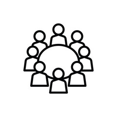 Meeting thin line icon. People sitting around table. Conference, collaboration, brainstorming. Modern vector illustration.