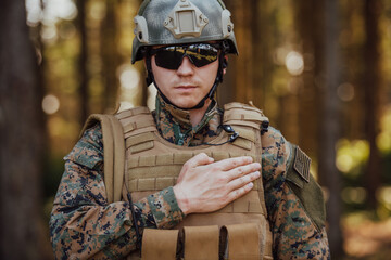 Army soldier swear with hand on heart