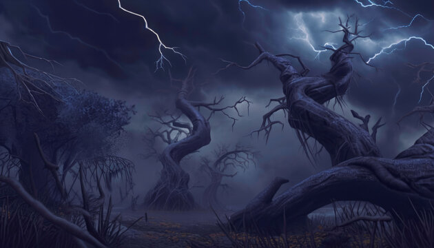 Haunted Forest Twisted Darkness Dark Forest Twisted Trees Eerie Atmosphere | AI Generated
