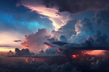 Fototapeta na wymiar Beautiful panoramic morning cloudscape at twilight. Generative AI