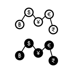 Black and white line icons set: finance, business, currency, investment, money, bank, and financial business icons on the white artboard, minimal flat vector jpg icons
