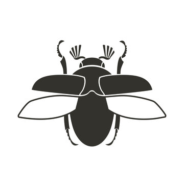 Flying grub cockchafer beetle insect icon. Beetle spread wings. Decorative ornate design. Geometric insect vector illustration in flat style