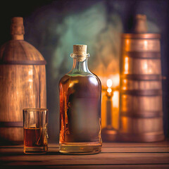 bottle of rum in a pirate tavern - generative AI