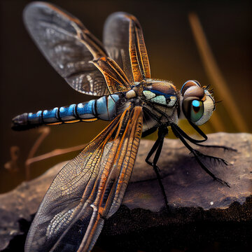 A Macro Image Of Dragonfly On A Stem