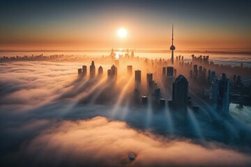 Fantasy Toronto Aerial view. Generative ai illustration. - obrazy, fototapety, plakaty