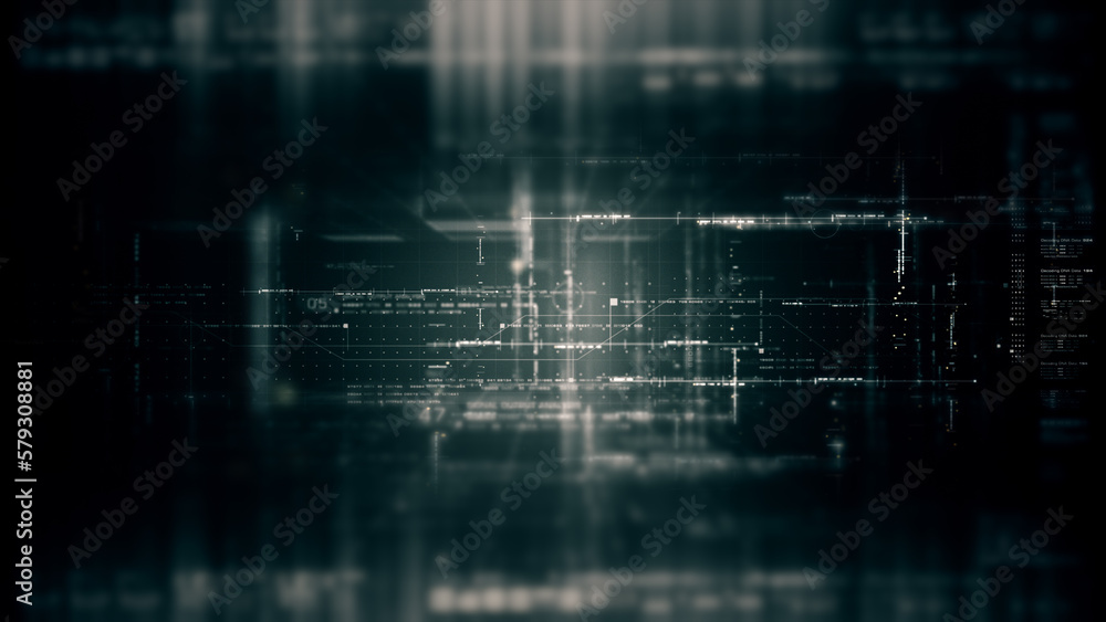 Aufkleber Advanced motion abstract digital generated matrix cyber environment big data analytic artificial intelligent simulation, head up display background
