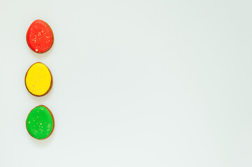 lots of Easter gingerbread on a white background. High quality photo space for text flatly