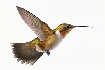 With a white background, the Allens Hummingbird (Selasphorus sasin) is flying. Generative AI