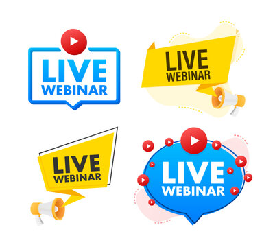 Live webinar button, icon, stamp, logo. Label isolated on white background