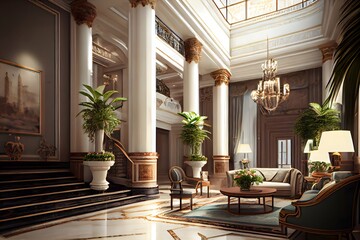 luxury hotel lobby illustration by generative AI