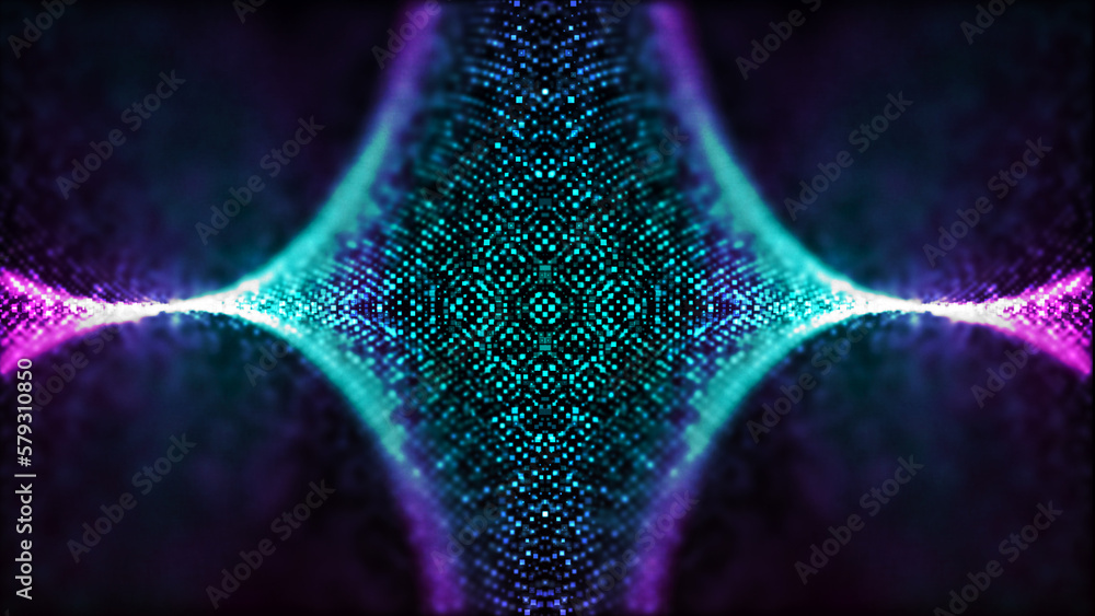 Poster futuristic particle wave. abstract technology background. big data visualization. 3d rendering.