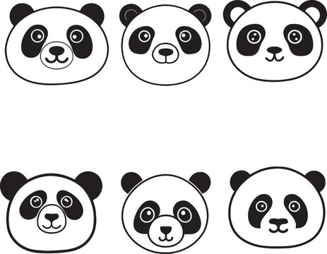 Cartoon panda head icon set, Vector Illustration SVG © Dmytro