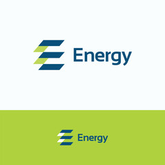 Energy logo. E monogram energy electric logo template. Dynamic green shift flat sign.