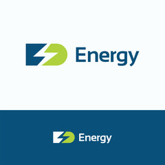 Energy logo. E D lightning power logo template. Battery electric voltage sign.