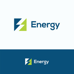 Energy logo. E lightning power logo template. Battery electric voltage sign.