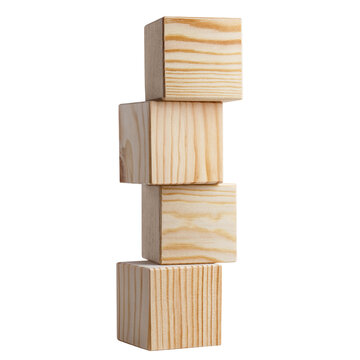 Tower of four wooden cubes, cut out