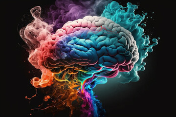 Vibrant Brain made of Colorful smoke representing creativre ideas, inspiration, creativity concept, fresh ideas, positivity. Ai generated