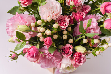 Colorful bouquet of multiple spring flowers close up