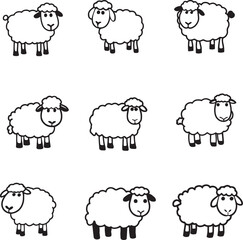 Cartoon sheep icon set, Vector Illustration SVG
