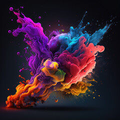 Obraz na płótnie Canvas Colored powder explosion. Abstract closeup dust on backdrop. Colorful explode. Paint holi. Generative ai