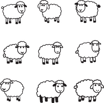 Cartoon sheep icon set, Vector Illustration SVG