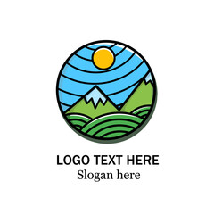 Lush nature mountain logo design, fresh and natural.