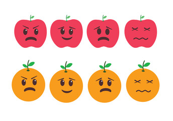 Cartoon apple and orange with expression for kid theme