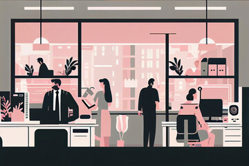 Illustration of large group of people working in coworking, Generative AI.