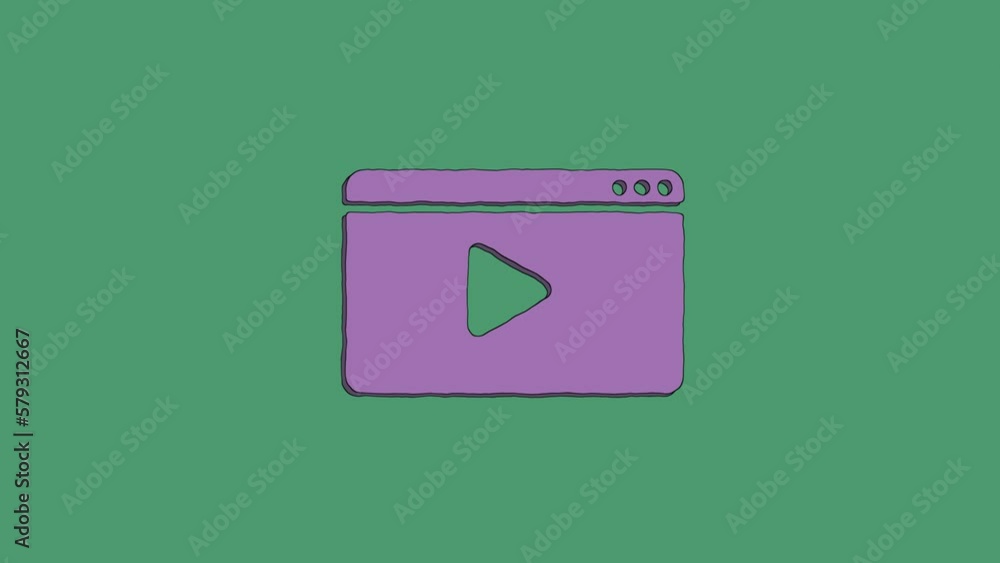 Poster dynamic cartoon animation of video player on a green background. the picture appears and disappears.