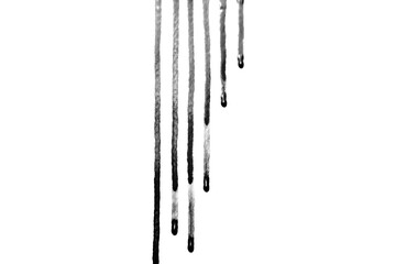 Ink-black watercolor drips down on white background,Or as drop of blood	