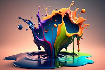 Colorful Vibrant Liquid Splash. Creative Splash, Amazing colorful paint mix splash background, Ai generated