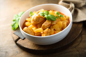 Homemade chicken curry with pineapple