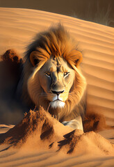 Sand lion statue. AI generated