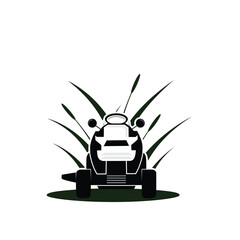 Lawn mower and grass logo design