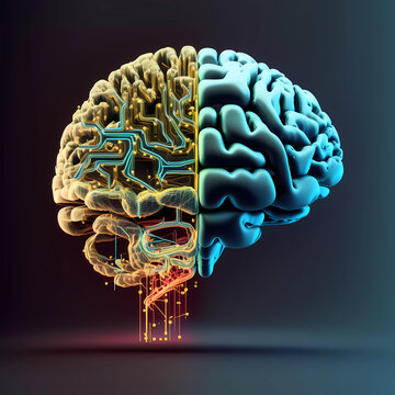 Artificial Intelligence and brian with dark background, generative AI