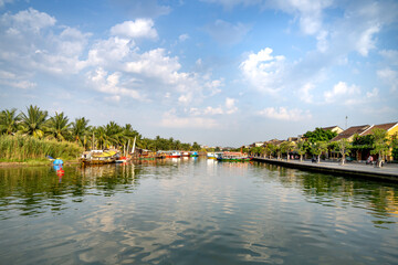Fototapeta na wymiar A boatings harbor serving tourists in the ancient town of Hoi An, Quang Nam Province, Vietnam