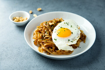 Stir fry noodles with fried egg