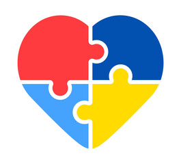 World autism awareness day puzzle pieces in love, heart shape