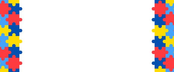 World autism awareness day puzzle frame background template. World autism day colorful puzzle vector banner. Symbol of autism. autism Health care Medical flat background of April 02 celebration. 