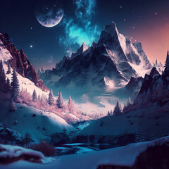 snow mountains fairytale background