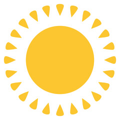 Sun icon, yellow color hot summer flat style vector design. Sunlight, nature, sky object illustration symbol isolated on white background.