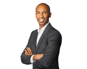 Happy businessman isolated on free PNG Background - handsome man standing with crossed arms