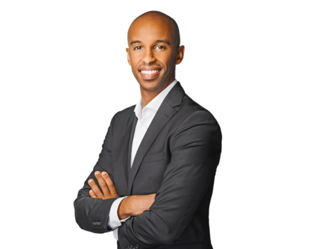  Happy businessman isolated on free PNG Background - handsome man standing with crossed arms