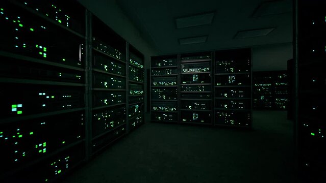 network server room with computers for digital tv ip communications