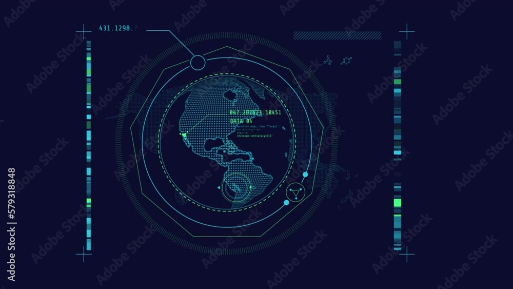 Poster looped animation of a globe between measuring scales hud element.