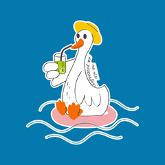 Vector illustration with cute and funny goose. Trendy typography sticker with text and bird. The inscription is in Ukrainian language.
