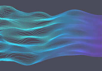 Wave background. Abstract vector illustration. 3d technology style. Illustration with dots. Network design with particle. 3D for brochure, poster, presentation, flyer or banner.