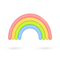 Vector 3d icon isolated on white background. Weather icon. Rainbow with four colored arcs, red, yellow, green, blue. Vector illustration for postcard, icons, poster, banner, web, design, arts.
