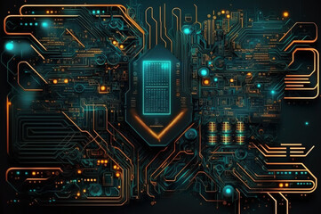 Abstract circuit board futuristic technology processing background. Digital Modern Electronic..